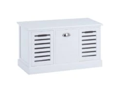 Banc De Rangement TRIENT Meuble Bas Coffre Et 3 Caisses De Rangement, En MDF Et Bois De Paulownia Blanc