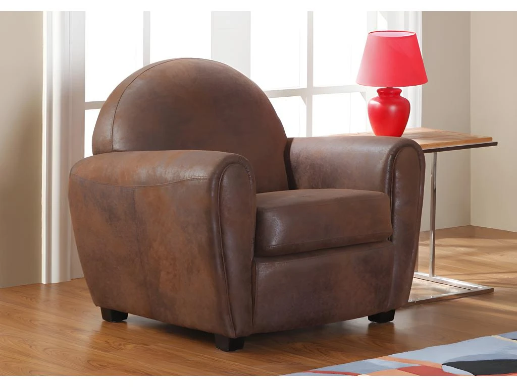 Fauteuil Microfibre Aspect Cuir Vieilli Club VICTORY II â Image 8