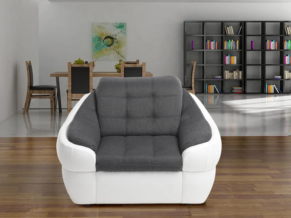 Fauteuil En Tissu Et Simili FAREZ - Bicolore Gris Et Blanc â Image 2