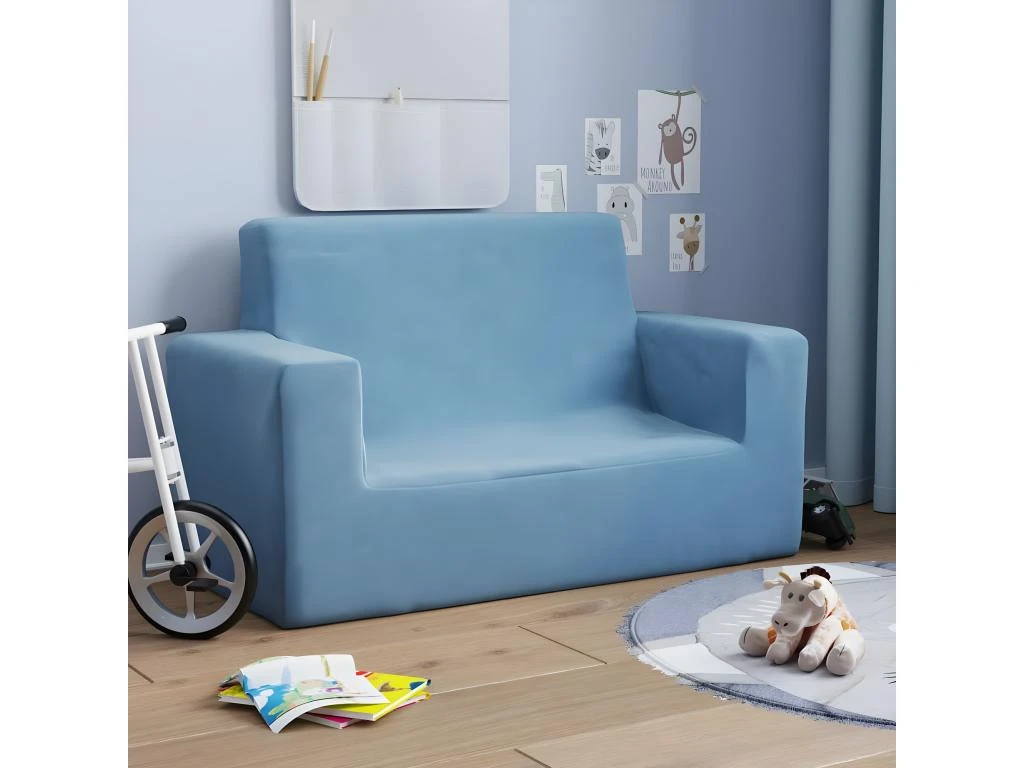 Canapé Pour Enfants à 2 Places Bleu Peluche Douce