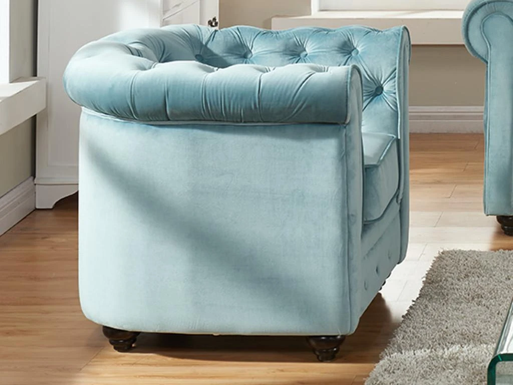 Fauteuil CHESTERFIELD - Velours Bleu Pastel – Image 2