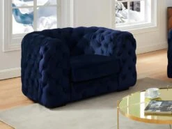 Fauteuil Chesterfield STANLEY - Velours Bleu Nuit