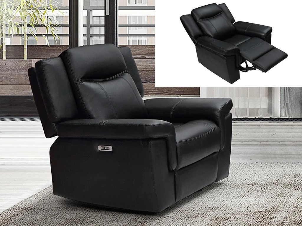 Fauteuil Relax électrique En Cuir KENNETH - Noir – Image 2