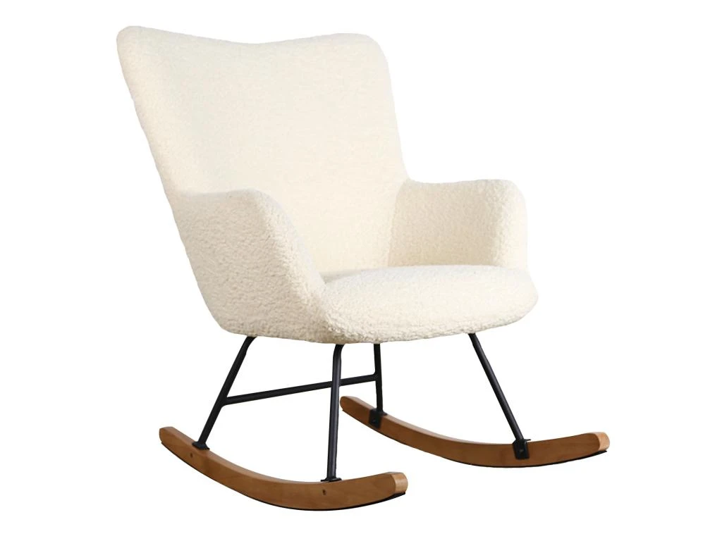 Fauteuil à Bascule En Tissu Bouclette écru KAIRA - HAPPY GARDEN – Image 2