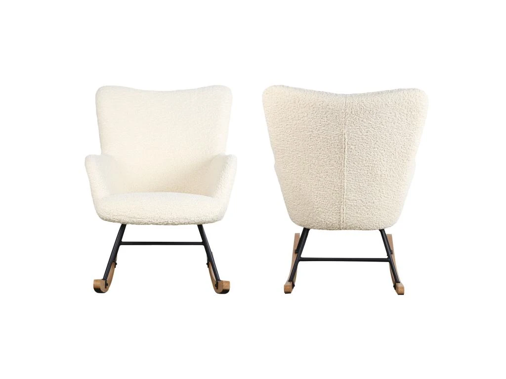 Fauteuil à Bascule En Tissu Bouclette écru KAIRA - HAPPY GARDEN – Image 4