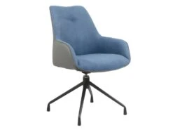 Fauteuil Rotatif Tissu Bleu Chiné Et Simili Gris - ELLA