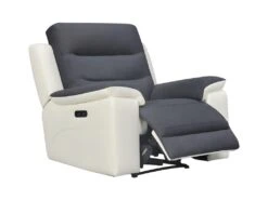 Fauteuil Relaxation En Tissu Gris Et Simili Blanc électrique - ROSARIO