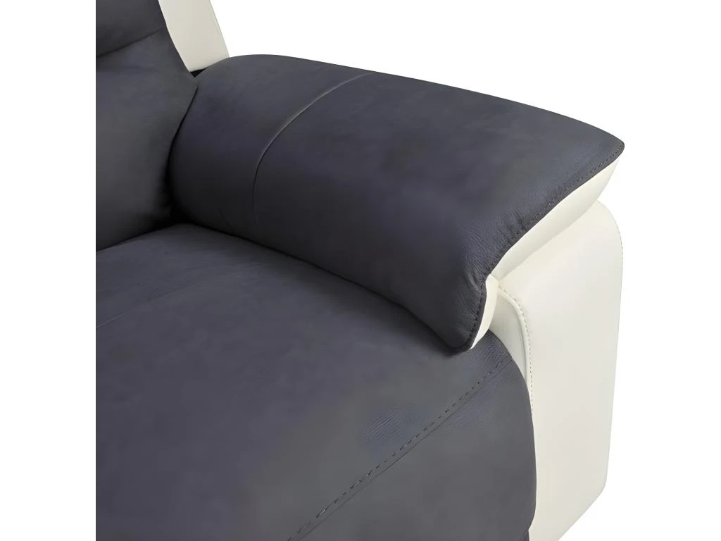 Fauteuil Relaxation En Tissu Gris Et Simili Blanc électrique - ROSARIO – Image 3