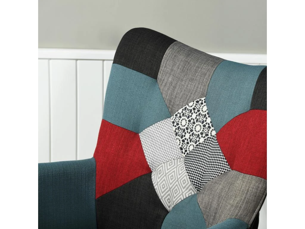 Fauteuil à Bascule Allaitement Scandinave Chaise Loisir Et Repos En Tissu Patchwork Avec Pieds En E' Bois Métal Pour Salon, Chambre, Le Balcon – Image 6