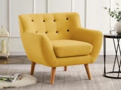 Fauteuil En Tissu Jaune Avec Boutons Gris SERTI II