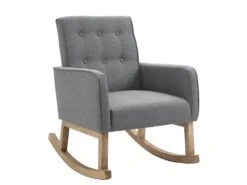 Fauteuil à Bascule Rocking Chair Design Moderne Dossier Capitonné En Tissu Pieds En Bois Tissu Gris FAL101542
