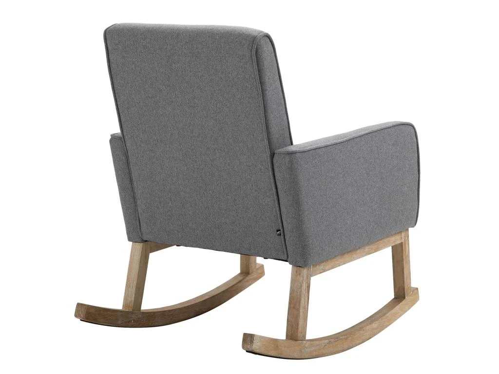 Fauteuil à Bascule Rocking Chair Design Moderne Dossier Capitonné En Tissu Pieds En Bois Tissu Gris FAL101542 – Image 3