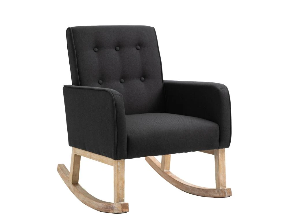 Fauteuil à Bascule Rocking Chair Design Moderne Dossier Capitonné En Tissu Pieds En Bois Tissu Noir FAL101541