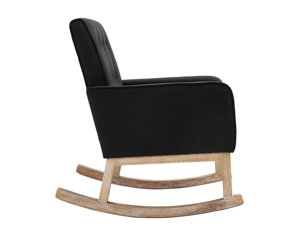 Fauteuil à Bascule Rocking Chair Design Moderne Dossier Capitonné En Tissu Pieds En Bois Tissu Noir FAL101541 – Image 2