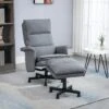 Fauteuil De Massage Avec Repose-pied - Style Néo-rétro - Châssis Acier Noir Aspect Lin Gris