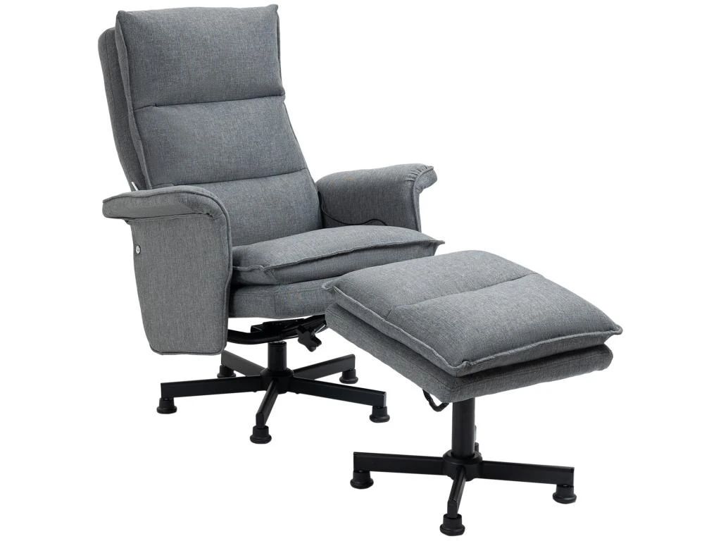 Fauteuil De Massage Avec Repose-pied - Style Néo-rétro - Châssis Acier Noir Aspect Lin Gris – Image 2