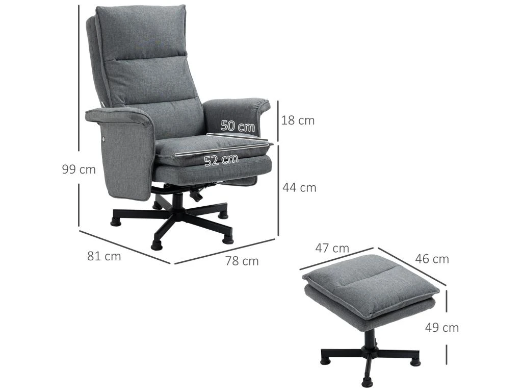 Fauteuil De Massage Avec Repose-pied - Style Néo-rétro - Châssis Acier Noir Aspect Lin Gris – Image 3