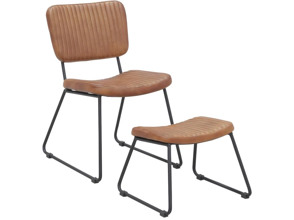 Fauteuil Vintage Et Repose-pieds Cuir De Buffle