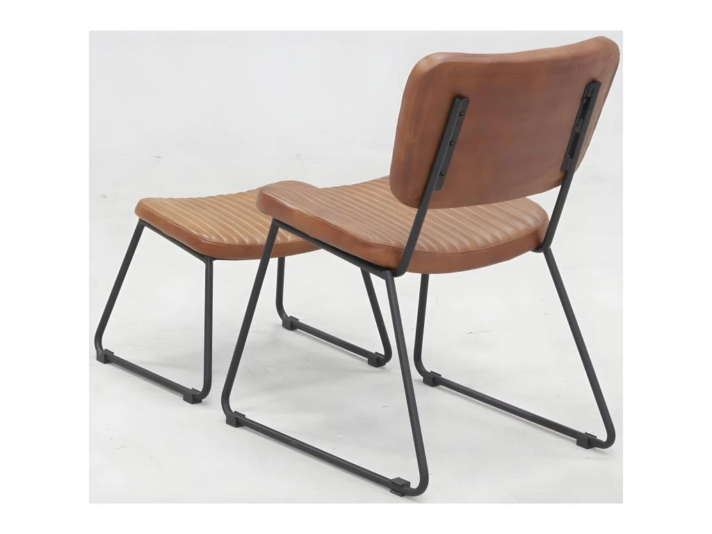 Fauteuil Vintage Et Repose-pieds Cuir De Buffle â Image 2