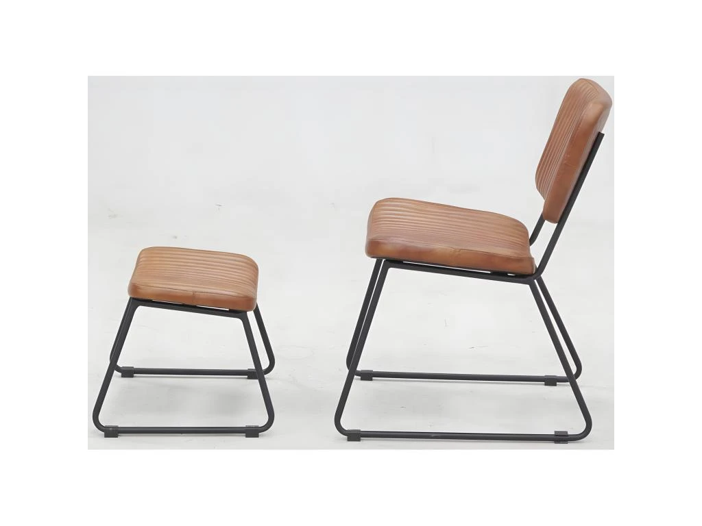 Fauteuil Vintage Et Repose-pieds Cuir De Buffle â Image 3