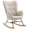 Fauteuil à Bascule Allaitement Scandinave Chaise Loisir Et Repos En Tissu Avec Pieds En E' Bois Métal Pour Salon, Chambre, Massif, Beige, 66x84x97cm