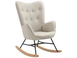 Fauteuil à Bascule Allaitement Scandinave Chaise Loisir Et Repos En Tissu Avec Pieds En E' Bois Métal Pour Salon, Chambre, Massif, Beige, 66x84x97cm