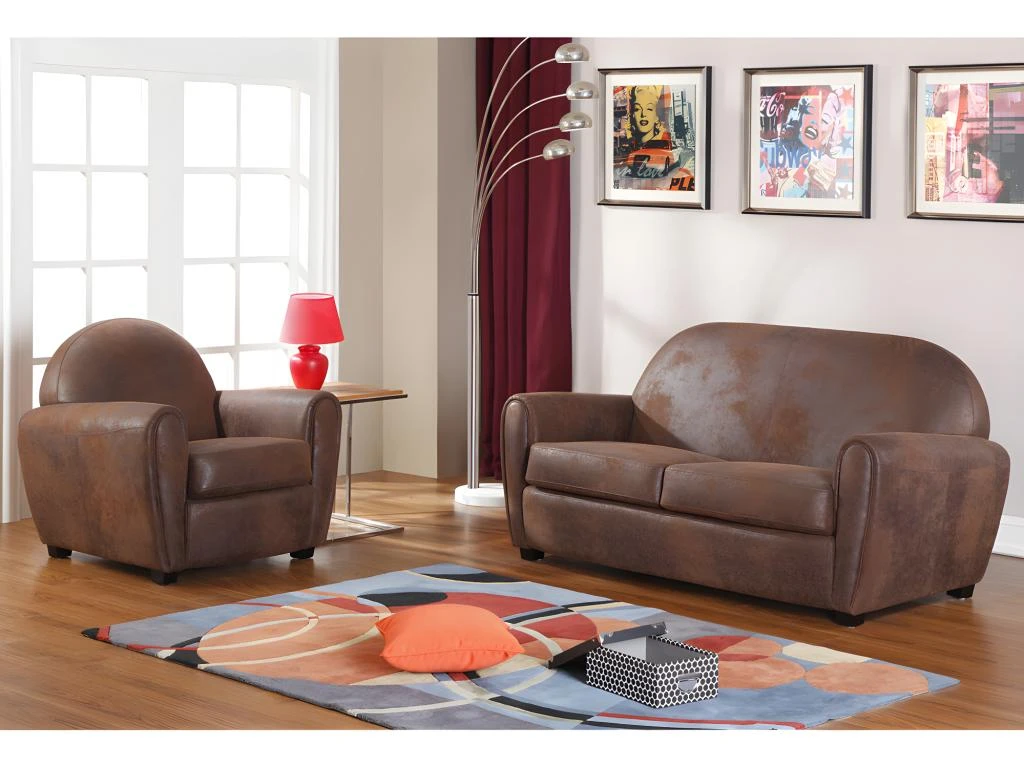Fauteuil Microfibre Aspect Cuir Vieilli Club VICTORY II â Image 5