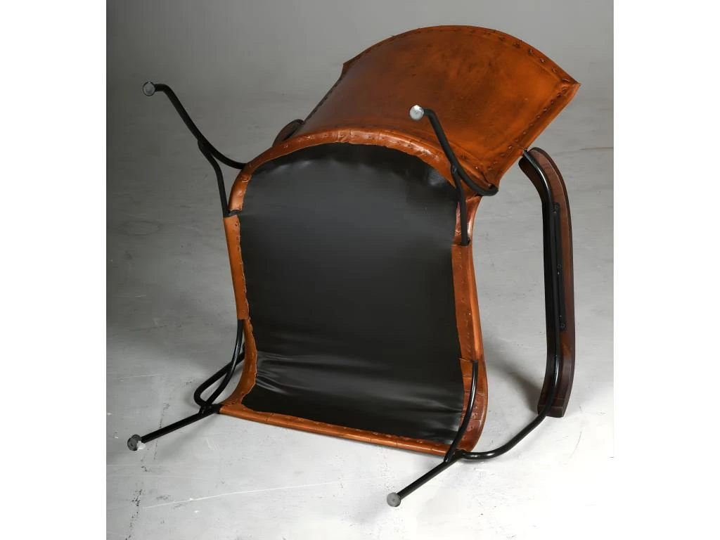 Fauteuil En Cuir De Buffle, MĂ©tal Et Bois Verni â Image 2