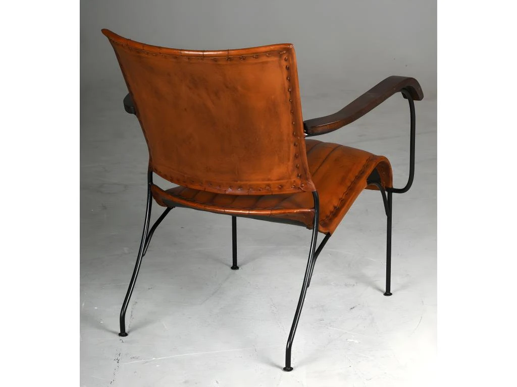 Fauteuil En Cuir De Buffle, MĂ©tal Et Bois Verni â Image 3