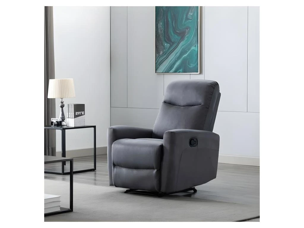 Fauteuil Relax Manuel - Tissu Gris - L 82 X P 97 X H 98 Cm - JESS – Image 3