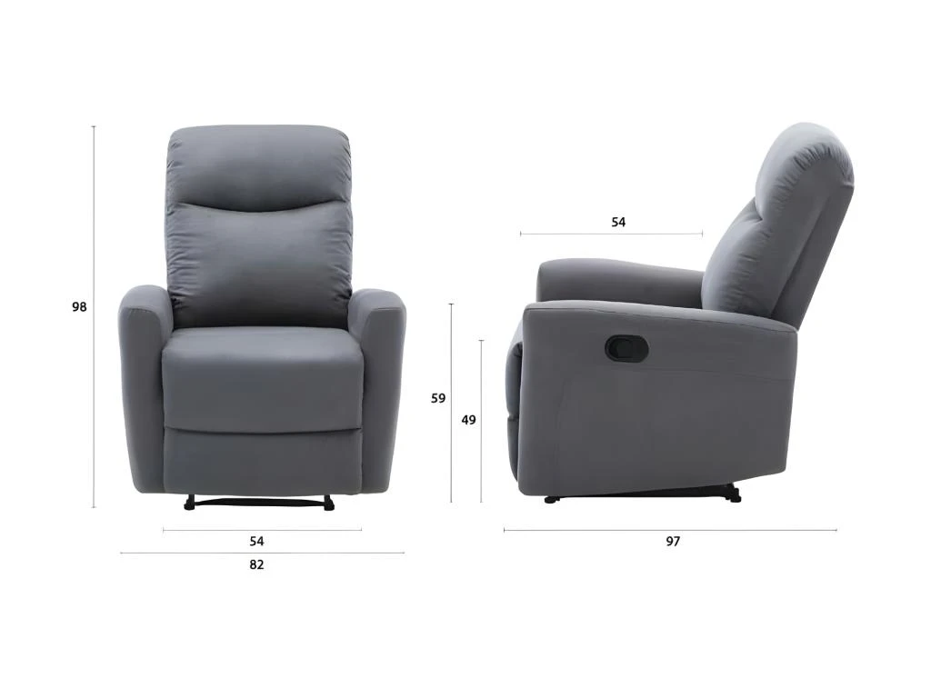 Fauteuil Relax Manuel - Tissu Gris - L 82 X P 97 X H 98 Cm - JESS – Image 4