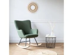 Fauteuil Ă Bascule En Tissu Boucle Vert Kaki KAIRA - HAPPY GARDEN