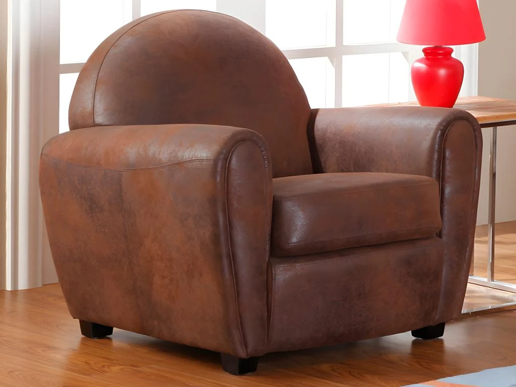 Fauteuil Microfibre Aspect Cuir Vieilli Club VICTORY II â Image 3