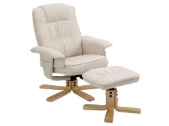 Fauteuil De Relaxation CHARLY Avec Repose-pieds Pouf SiÚge Pivotant Dossier Inclinable Assise Rembourrée Relax, En Tissu Beige