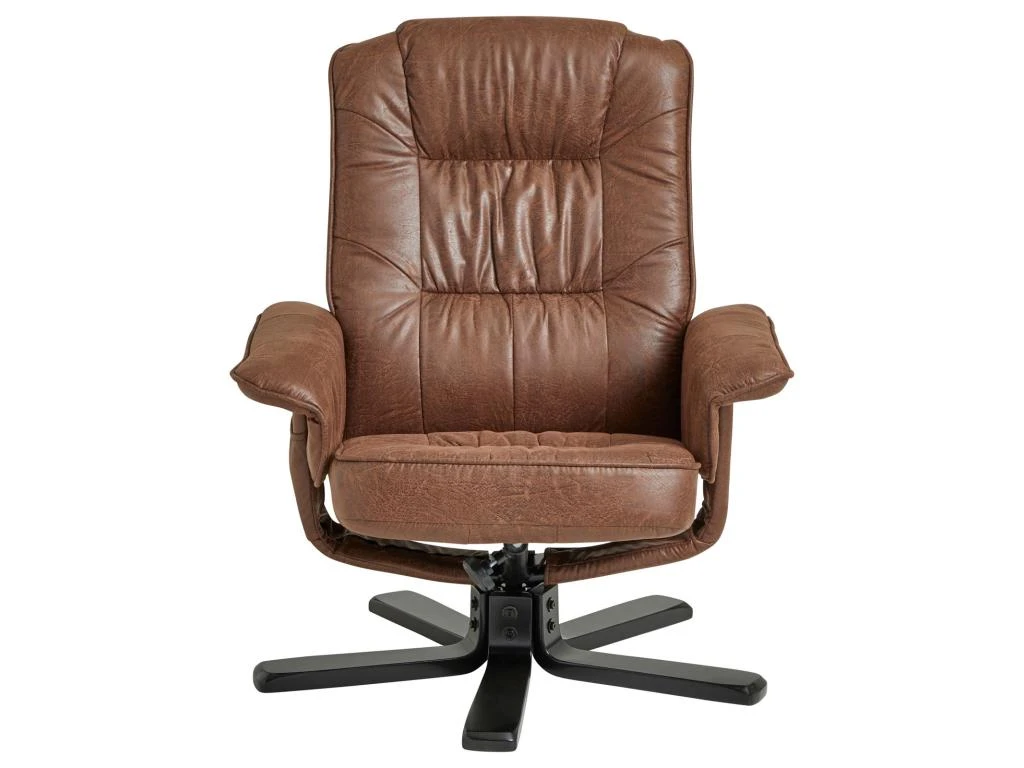 Fauteuil De Relaxation CHARLY Repose-pieds Siège Pivotant Dossier Inclinable Assise Rembourrée, En Tissu Vintage Brun Pieds Noirs – Image 3