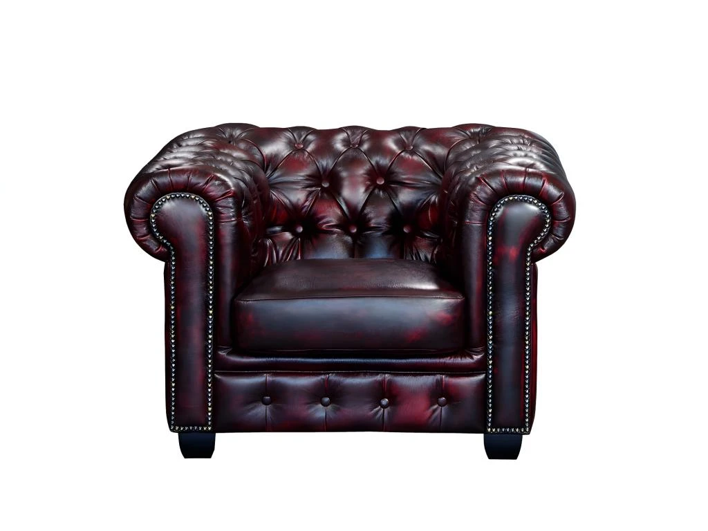 Fauteuil Chesterfield BRENTON 100% Cuir De Buffle - Bordeaux