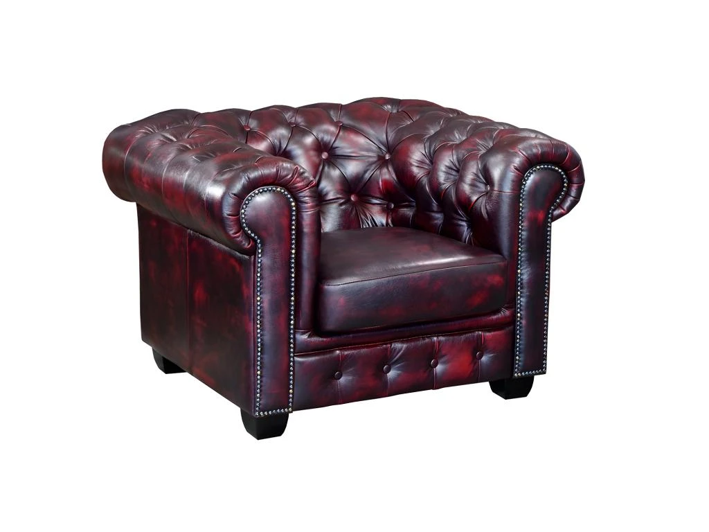 Fauteuil Chesterfield BRENTON 100% Cuir De Buffle - Bordeaux â Image 2