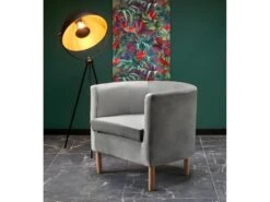 Fauteuil En Velours 66 X 58 X 41 Cm - Gris Foncé/Naturel