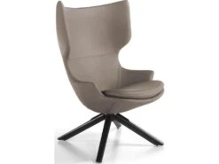 Fauteuil 360º Rembourré En Simili Avec Coussin D'assise Pieds Bois Massif
