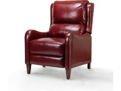 Fauteuil Relax En Cuir Véritable Simple Moderne Avec Dossier & Repose-Pieds Réglables Pour Salon-Bordeaux