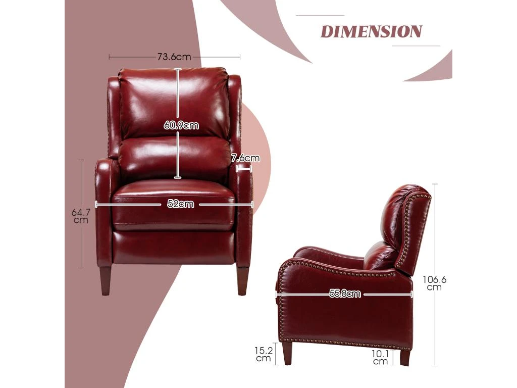 Fauteuil Relax En Cuir Véritable Simple Moderne Avec Dossier & Repose-Pieds Réglables Pour Salon-Bordeaux – Image 10