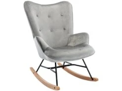 Fauteuil à Bascule Rocking Chair Bouton Décoratif En Tissu Velours Gris Clair Confortable Et Design FAB10072