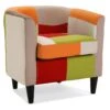 Fauteuil Pour Salon Red Patchwork, 56 X 62 X 64 Cm, Coton Et Bois, Rouge