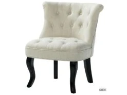 Petit Fauteuil Crapaud Rembourrée Avec Pieds Noirs Pour Salle à Manger, Salon, Entrée & Chambre-Blanc