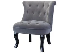 Petit Fauteuil Crapaud Rembourrée Avec Pieds Noirs Pour Salle à Manger, Salon, Entrée & Chambre-Gris