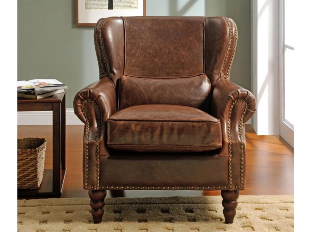 Fauteuil 100% Cuir EDOUARD - Marron