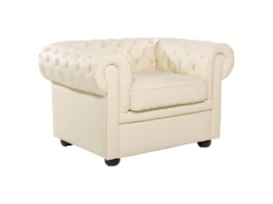 Fauteuil En Cuir Beige Crème CHESTERFIELD