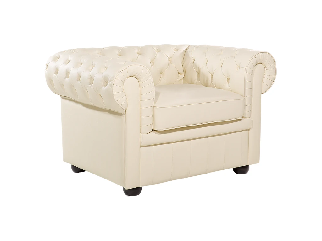 Fauteuil En Cuir Beige Crème CHESTERFIELD