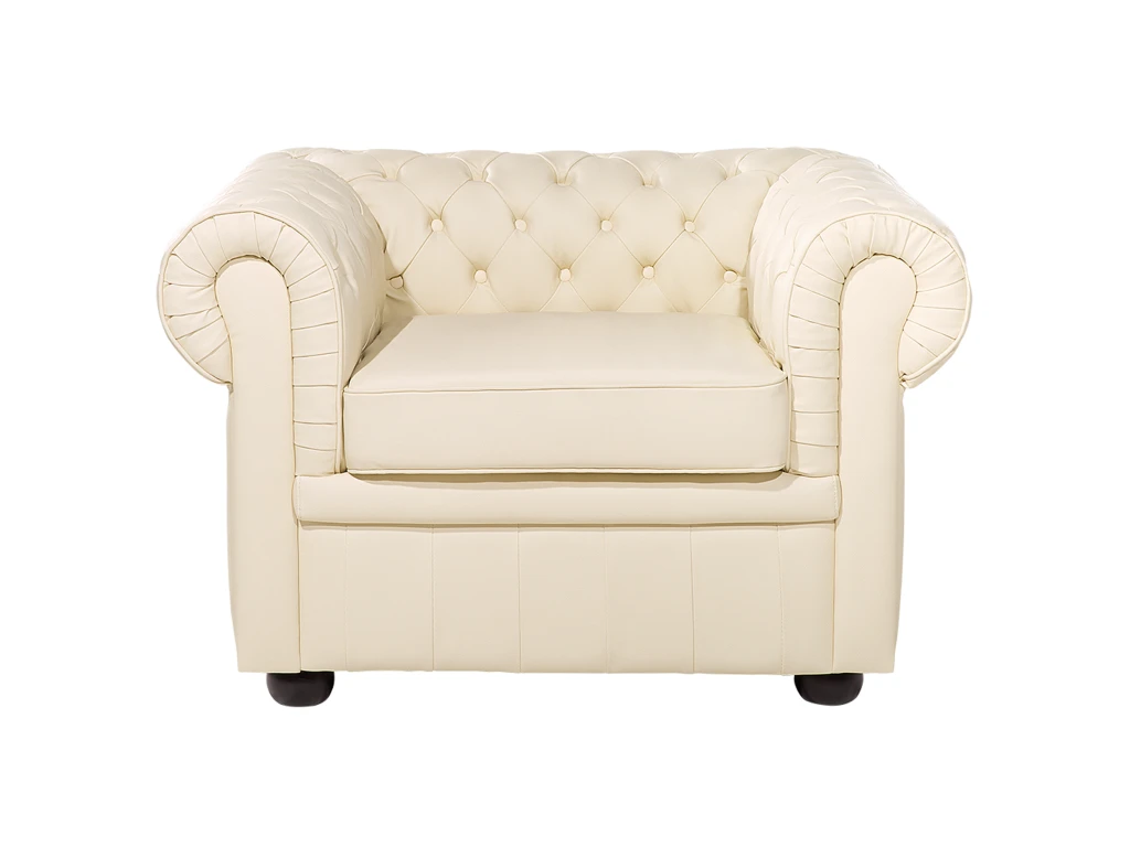 Fauteuil En Cuir Beige Crème CHESTERFIELD – Image 4