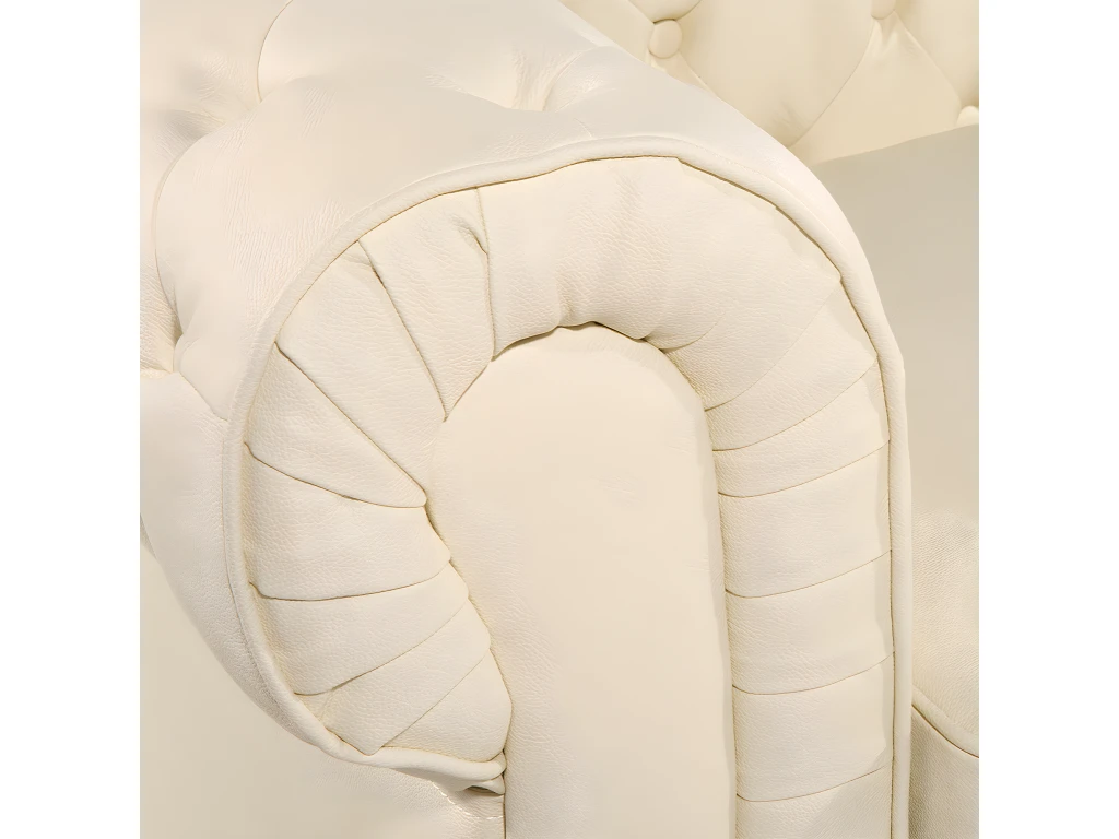 Fauteuil En Cuir Beige Crème CHESTERFIELD – Image 8
